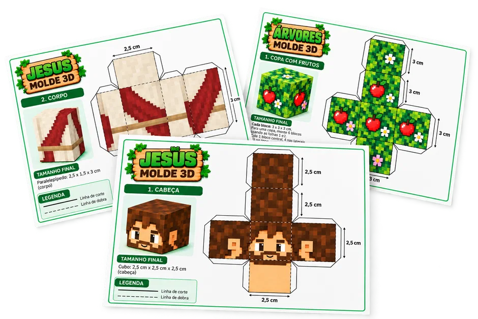 Moldes impressos de personagens bíblicos em blocos
